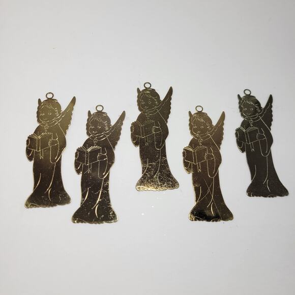 5 Vintage Metal Singing Choir Angel Christmas Ornaments - Picture 2 of 3